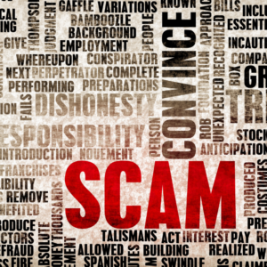 collage of the word "SCAM" surrounded by other similar words