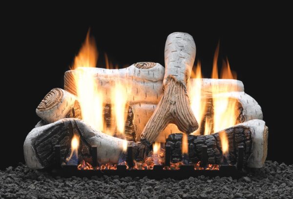 Stock Image - American Hearth - Vented Slope Glaze Burners and Matching Log Sets American Hearth - Dunrite Chimney and Stove