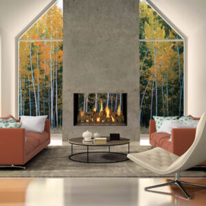 Stock Image - DaVinci Custom Fireplaces - Timber Fire Collection - See-Thru Gas Fireplace DaVinci Gas Fireplace - Dunrite Chimney and Stove