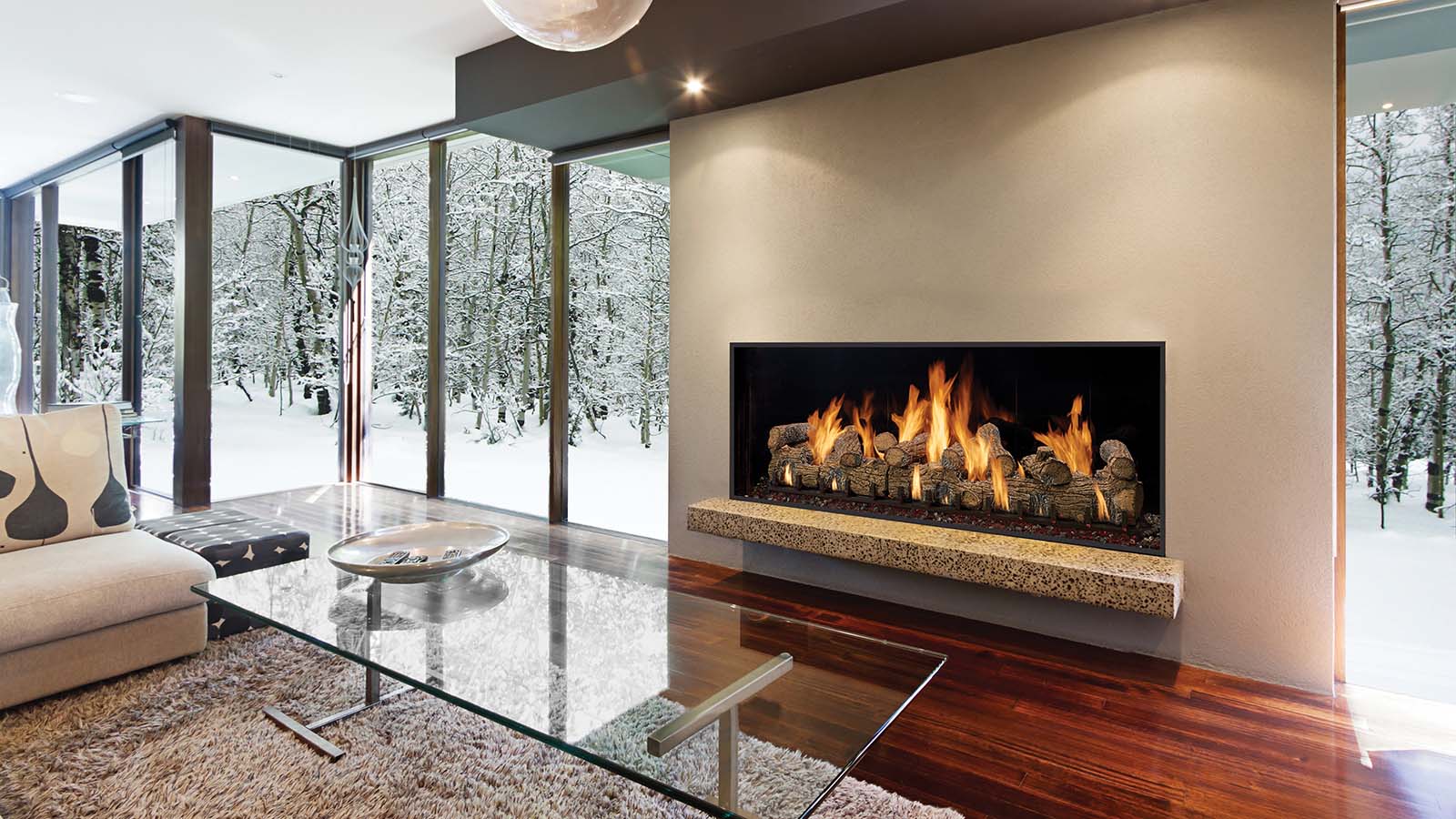 Stock Image - DaVinci Custom Fireplaces - Timber Fire Collection - Single-Sided Gas Fireplace DaVinci Gas Fireplace - Dunrite Chimney and Stove