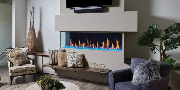 Stock Image - DaVinci Custom Fireplaces - DaVinci Collection - Corner Gas Fireplace DaVinci Gas Fireplace - Dunrite Chimney and Stove