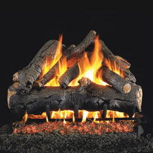 Stock Image - Peterson - American Oak Real Fyre Gas Log Set & Burner - Dunrite Chimney and Stove