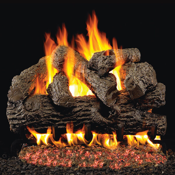 Stock Image - Peterson - Royal English Oak Real Fyre Gas Log Set & Burner - Dunrite Chimney and Stove