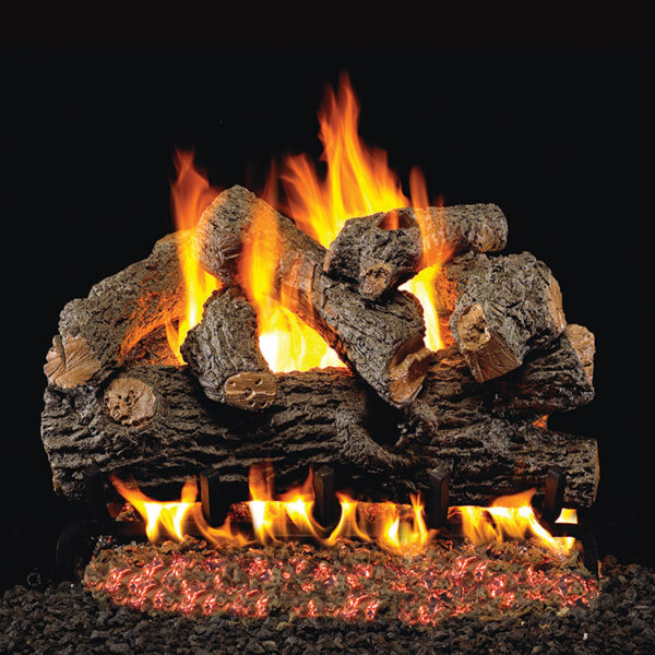 Stock Image - Peterson - Royal English Oak Designer Real Fyre Gas Log Set & Burner - Dunrite Chimney and Stove