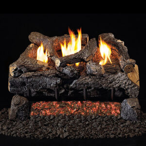 Stock Image - Peterson - Evening Fyre Charred Real Fyre Gas Log Set & Burner - Dunrite Chimney and Stove