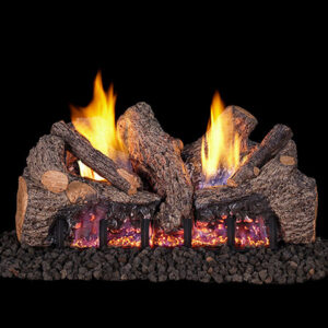 Stock Image - Peterson - Foothill Oak Real Fyre Gas Log Set & Burner - Dunrite Chimney and Stove