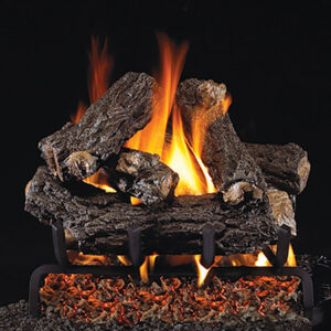 Stock Image - Peterson - Rustic Oak Designer Real Fyre Gas Log Set & Burner - Dunrite Chimney and Stove