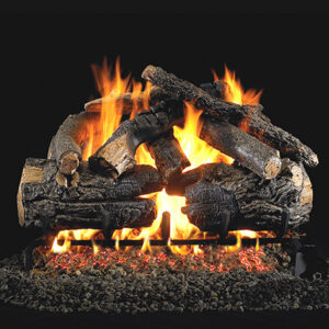 Stock Image - Peterson - Pioneer Oak Real Fyre Gas Log Set & Burner - Dunrite Chimney and Stove