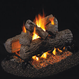 Stock Image - Peterson - Golden Oak Real Fyre Gas Log Set & Burner - Dunrite Chimney and Stove