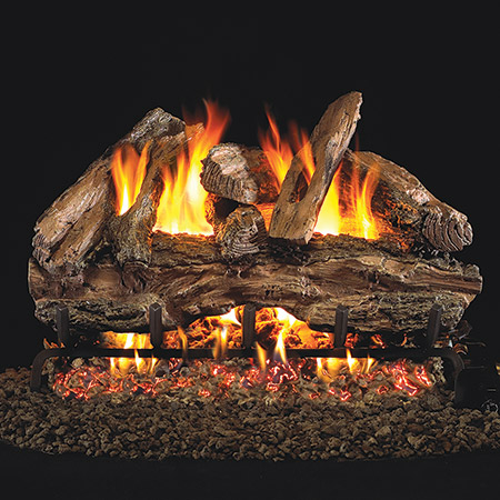 Stock Image - Peterson - Red Oak Real Fyre Gas Log Set & Burner - Dunrite Chimney and Stove