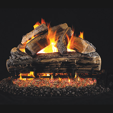 Stock Image - Peterson - Split Oak or Burnt Split Oak Real Fyre Gas Log Set & Burner - Dunrite Chimney and Stove