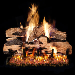 Stock Image - Peterson - Split Oak Designer Real Fyre Gas Log Set & Burner - Dunrite Chimney and Stove