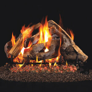 Stock Image - Peterson - Woodstack Real Fyre Gas Log Set & Burner - Dunrite Chimney and Stove