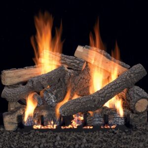 Stock Image - American Hearth - Vented Slope Glaze Burners and Matching Log Sets American Hearth - Dunrite Chimney and Stove