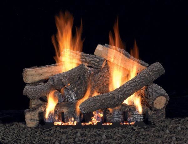 Stock Image - American Hearth - Vented Slope Glaze Burners and Matching Log Sets American Hearth - Dunrite Chimney and Stove