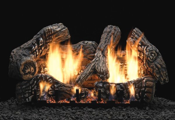 Stock Image - American Hearth - Vented Slope Glaze Burners and Matching Log Sets American Hearth - Dunrite Chimney and Stove