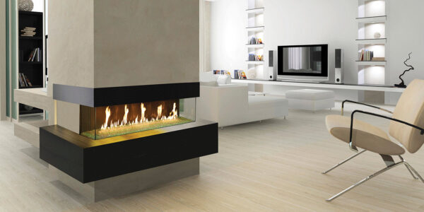 Stock Image - DaVinci Custom Fireplaces - DaVinci Collection - Bay Linear Gas Fireplace DaVinci Gas Fireplace - Dunrite Chimney and Stove